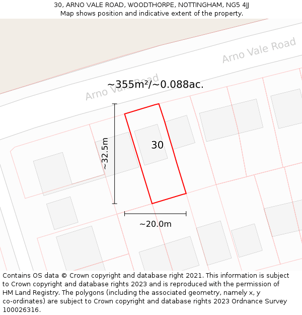 30, ARNO VALE ROAD, WOODTHORPE, NOTTINGHAM, NG5 4JJ: Plot and title map