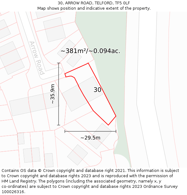 30, ARROW ROAD, TELFORD, TF5 0LF: Plot and title map