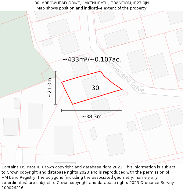 30, ARROWHEAD DRIVE, LAKENHEATH, BRANDON, IP27 9JN: Plot and title map