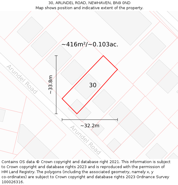 30, ARUNDEL ROAD, NEWHAVEN, BN9 0ND: Plot and title map