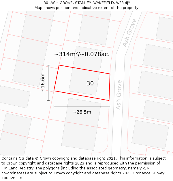 30, ASH GROVE, STANLEY, WAKEFIELD, WF3 4JY: Plot and title map