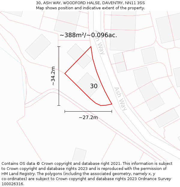 30, ASH WAY, WOODFORD HALSE, DAVENTRY, NN11 3SS: Plot and title map