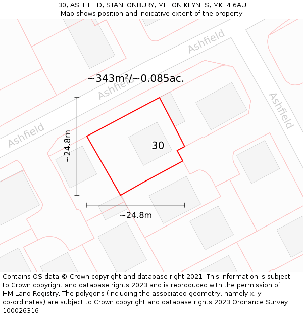 30, ASHFIELD, STANTONBURY, MILTON KEYNES, MK14 6AU: Plot and title map