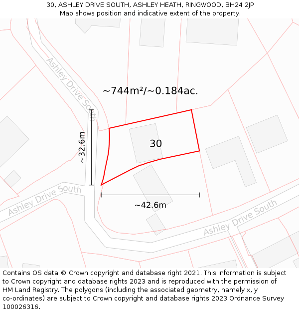 30, ASHLEY DRIVE SOUTH, ASHLEY HEATH, RINGWOOD, BH24 2JP: Plot and title map