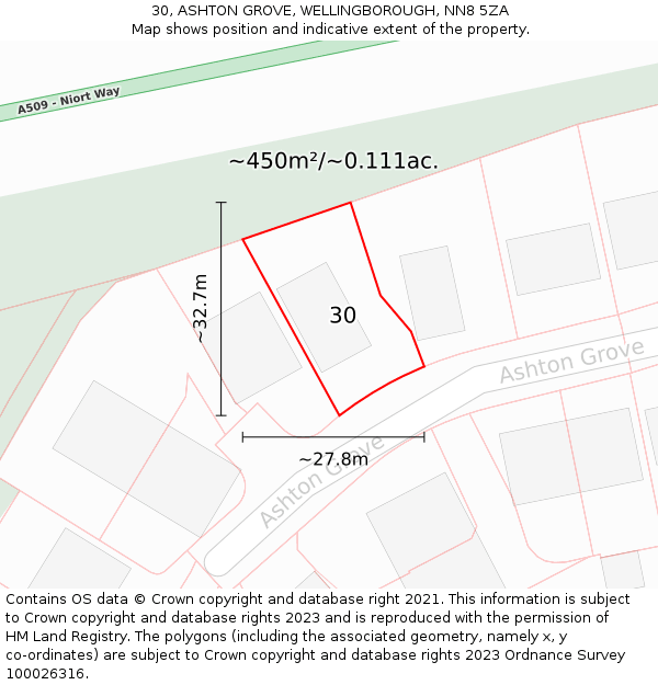 30, ASHTON GROVE, WELLINGBOROUGH, NN8 5ZA: Plot and title map