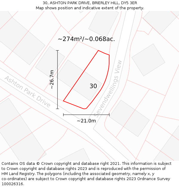 30, ASHTON PARK DRIVE, BRIERLEY HILL, DY5 3ER: Plot and title map