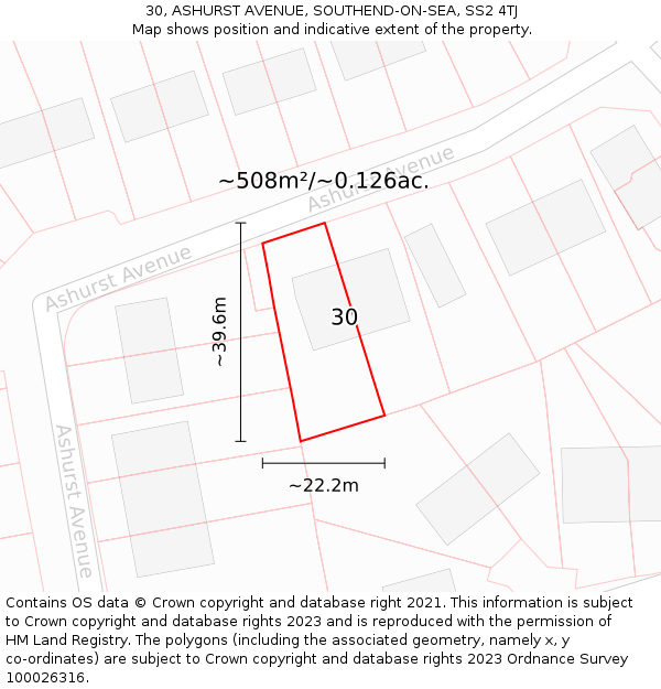 30, ASHURST AVENUE, SOUTHEND-ON-SEA, SS2 4TJ: Plot and title map