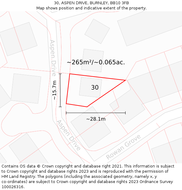 30, ASPEN DRIVE, BURNLEY, BB10 3FB: Plot and title map