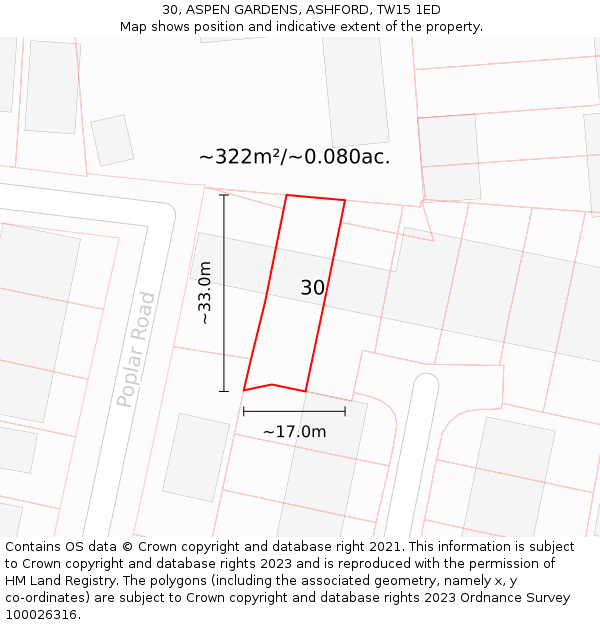 30, ASPEN GARDENS, ASHFORD, TW15 1ED: Plot and title map