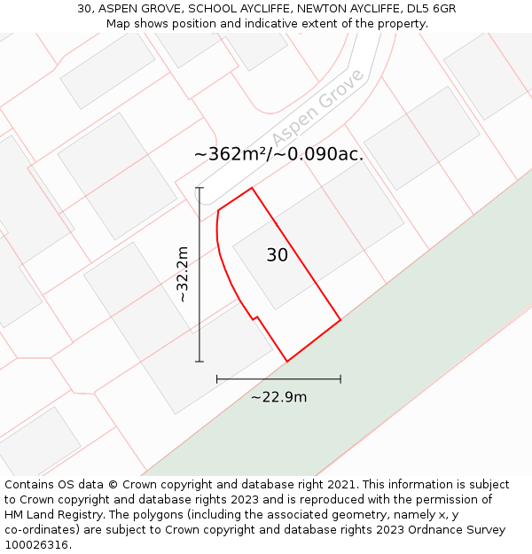 30, ASPEN GROVE, SCHOOL AYCLIFFE, NEWTON AYCLIFFE, DL5 6GR: Plot and title map