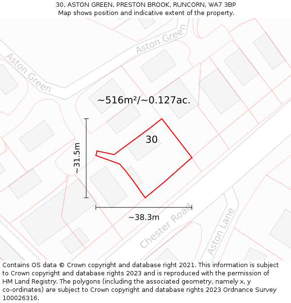 30, ASTON GREEN, PRESTON BROOK, RUNCORN, WA7 3BP: Plot and title map