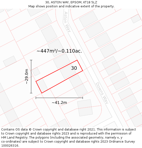 30, ASTON WAY, EPSOM, KT18 5LZ: Plot and title map