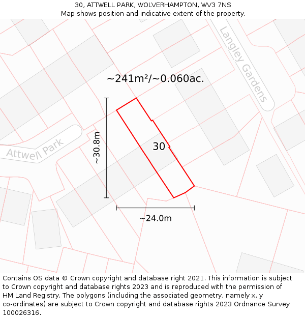 30, ATTWELL PARK, WOLVERHAMPTON, WV3 7NS: Plot and title map