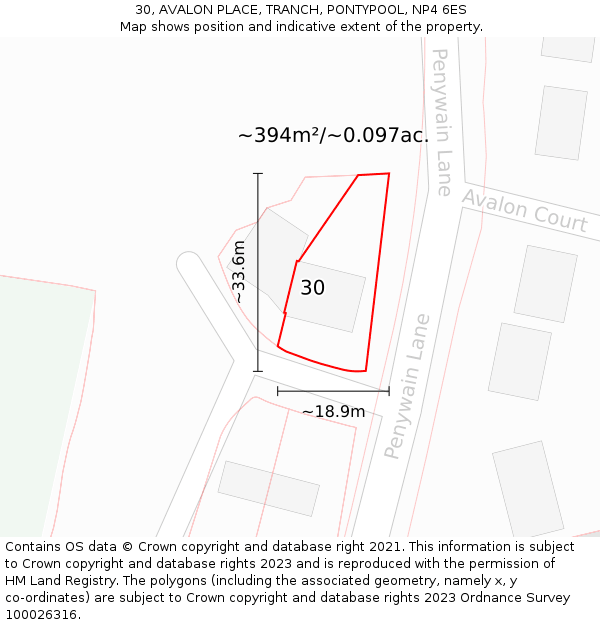 30, AVALON PLACE, TRANCH, PONTYPOOL, NP4 6ES: Plot and title map