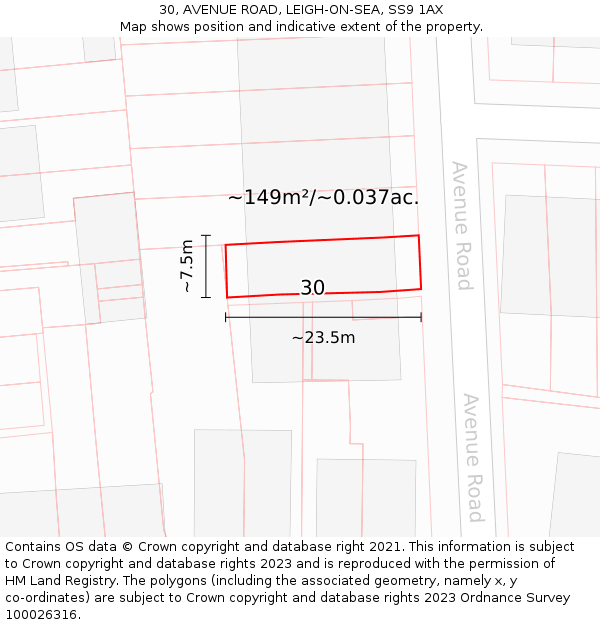 30, AVENUE ROAD, LEIGH-ON-SEA, SS9 1AX: Plot and title map