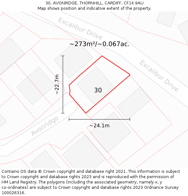 30, AVONRIDGE, THORNHILL, CARDIFF, CF14 9AU: Plot and title map