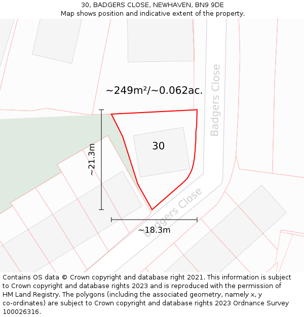 30, BADGERS CLOSE, NEWHAVEN, BN9 9DE: Plot and title map