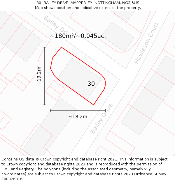 30, BAILEY DRIVE, MAPPERLEY, NOTTINGHAM, NG3 5US: Plot and title map