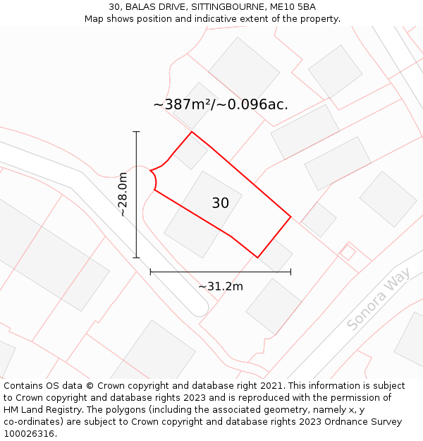 30, BALAS DRIVE, SITTINGBOURNE, ME10 5BA: Plot and title map