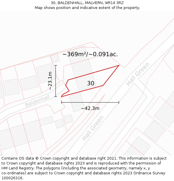 30, BALDENHALL, MALVERN, WR14 3RZ: Plot and title map