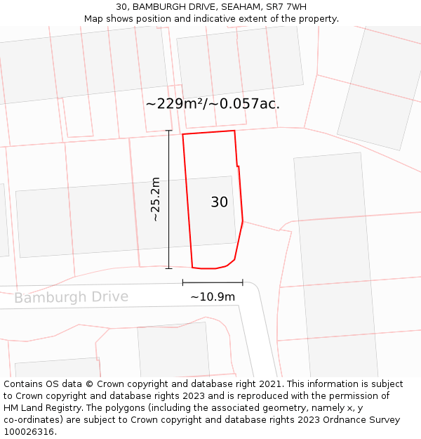 30, BAMBURGH DRIVE, SEAHAM, SR7 7WH: Plot and title map