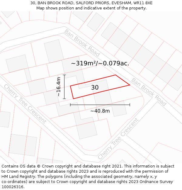 30, BAN BROOK ROAD, SALFORD PRIORS, EVESHAM, WR11 8XE: Plot and title map