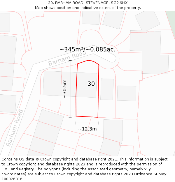 30, BARHAM ROAD, STEVENAGE, SG2 9HX: Plot and title map