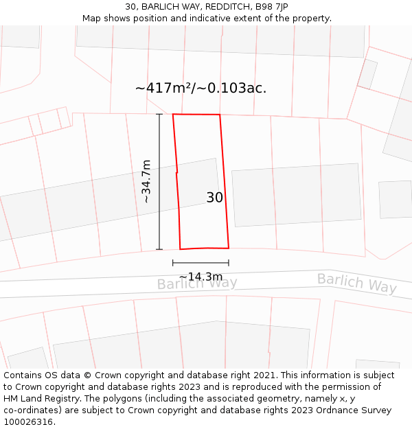 30, BARLICH WAY, REDDITCH, B98 7JP: Plot and title map