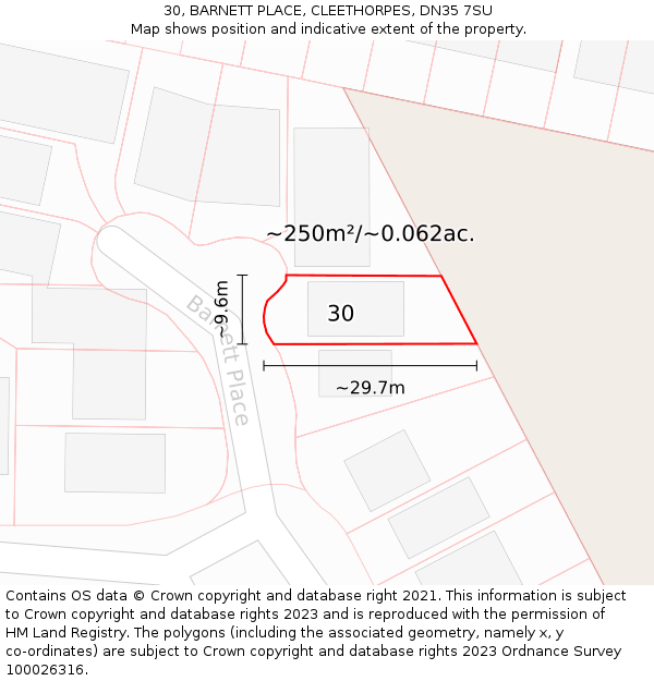 30, BARNETT PLACE, CLEETHORPES, DN35 7SU: Plot and title map