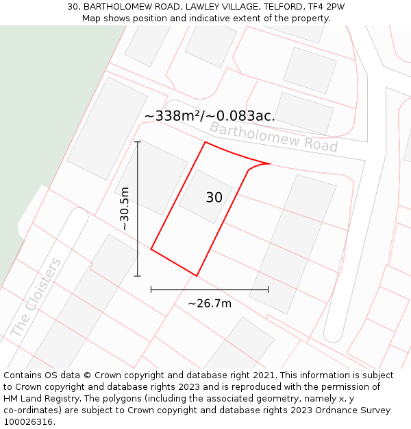 30, BARTHOLOMEW ROAD, LAWLEY VILLAGE, TELFORD, TF4 2PW: Plot and title map