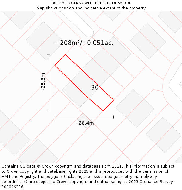 30, BARTON KNOWLE, BELPER, DE56 0DE: Plot and title map