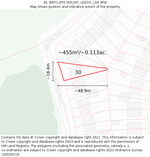 30, BATCLIFFE MOUNT, LEEDS, LS6 3PW: Plot and title map