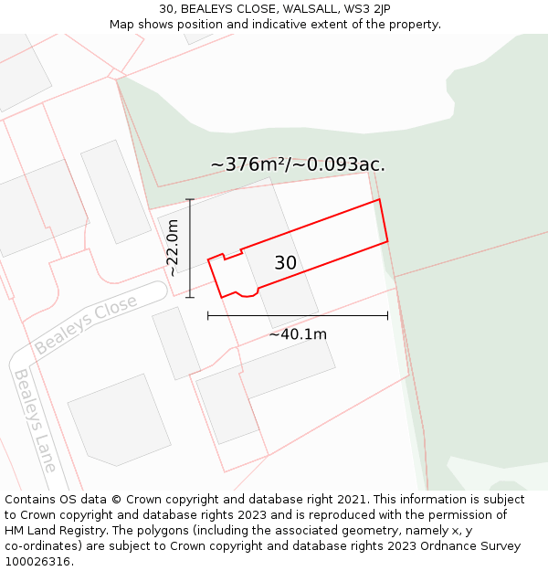 30, BEALEYS CLOSE, WALSALL, WS3 2JP: Plot and title map