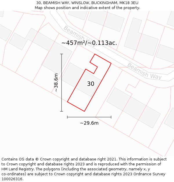 30, BEAMISH WAY, WINSLOW, BUCKINGHAM, MK18 3EU: Plot and title map