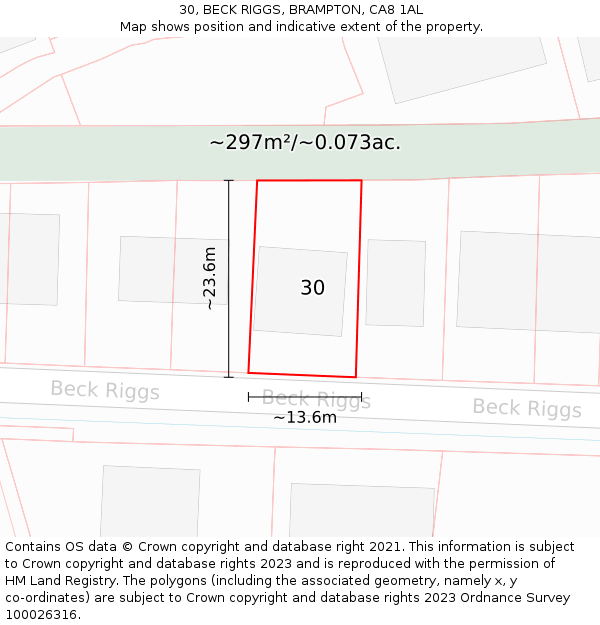 30, BECK RIGGS, BRAMPTON, CA8 1AL: Plot and title map