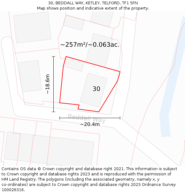 30, BEDDALL WAY, KETLEY, TELFORD, TF1 5FN: Plot and title map