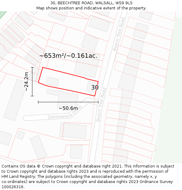 30, BEECHTREE ROAD, WALSALL, WS9 9LS: Plot and title map