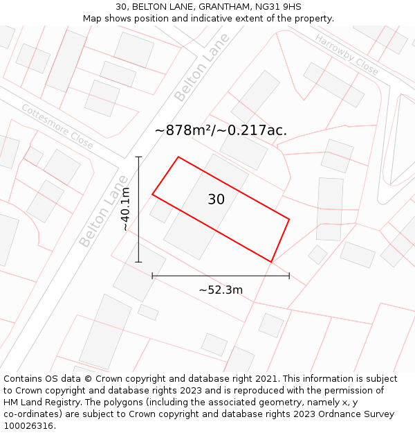 30, BELTON LANE, GRANTHAM, NG31 9HS: Plot and title map