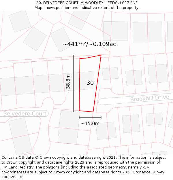 30, BELVEDERE COURT, ALWOODLEY, LEEDS, LS17 8NF: Plot and title map