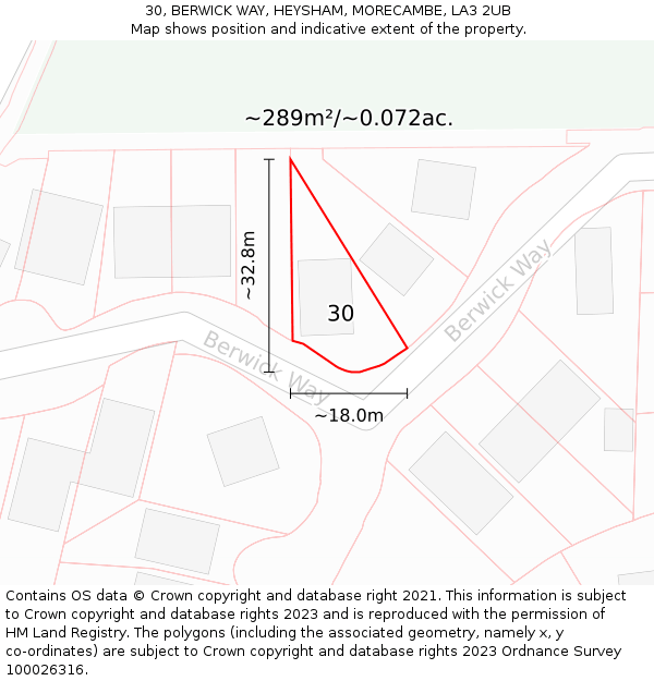 30, BERWICK WAY, HEYSHAM, MORECAMBE, LA3 2UB: Plot and title map