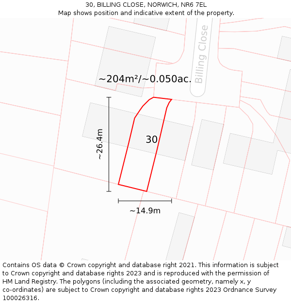 30, BILLING CLOSE, NORWICH, NR6 7EL: Plot and title map