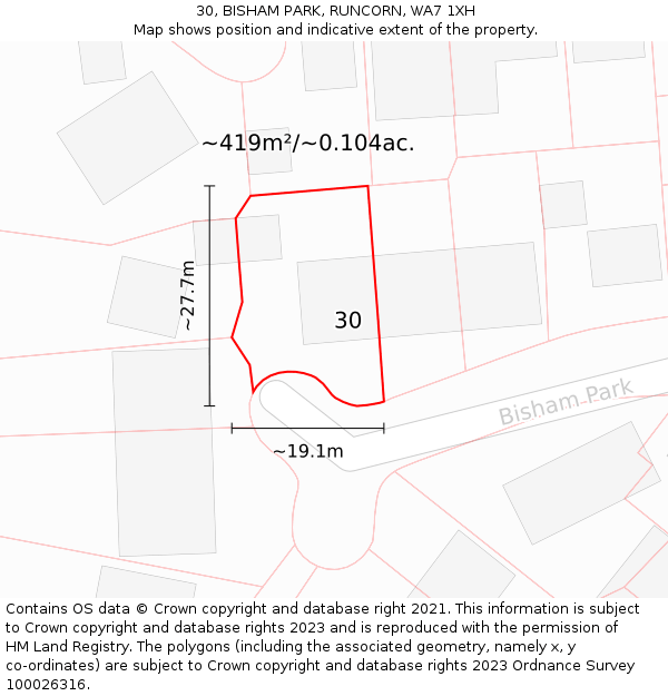 30, BISHAM PARK, RUNCORN, WA7 1XH: Plot and title map