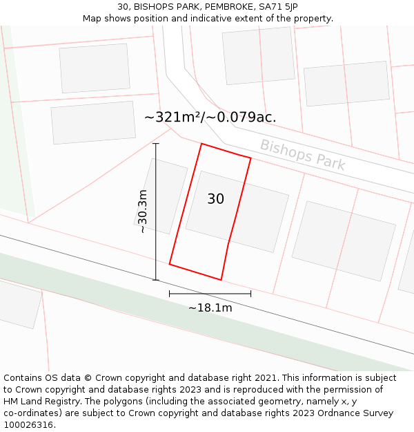 30, BISHOPS PARK, PEMBROKE, SA71 5JP: Plot and title map