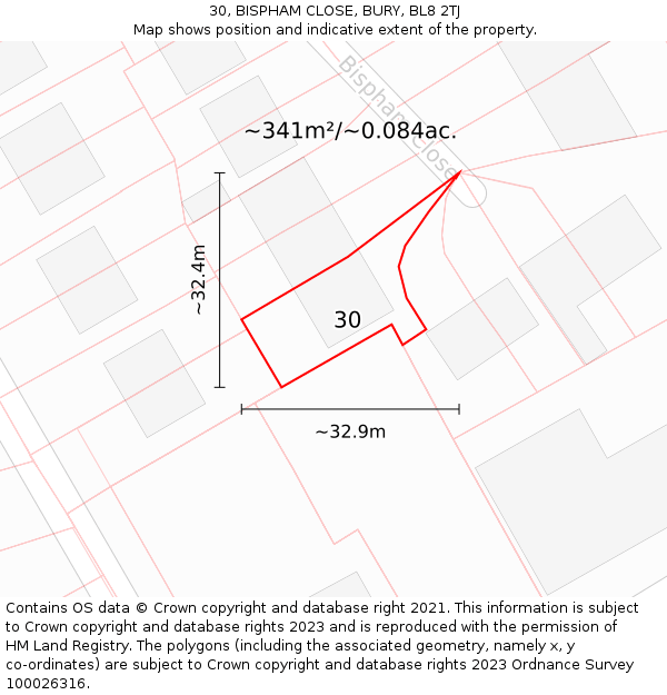 30, BISPHAM CLOSE, BURY, BL8 2TJ: Plot and title map