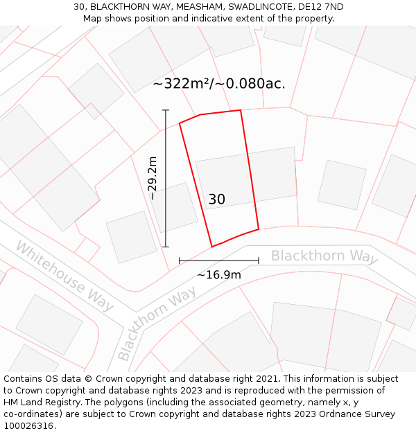 30, BLACKTHORN WAY, MEASHAM, SWADLINCOTE, DE12 7ND: Plot and title map