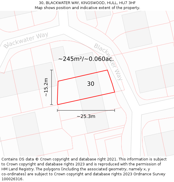 30, BLACKWATER WAY, KINGSWOOD, HULL, HU7 3HF: Plot and title map