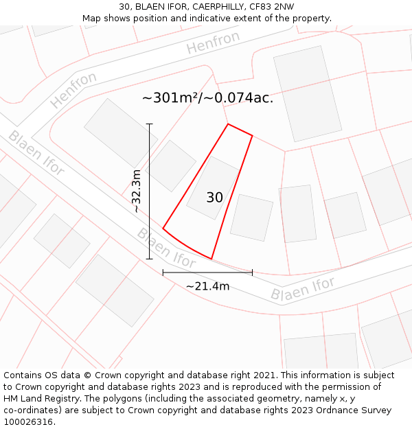 30, BLAEN IFOR, CAERPHILLY, CF83 2NW: Plot and title map
