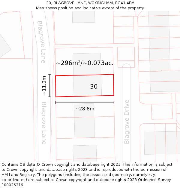 30, BLAGROVE LANE, WOKINGHAM, RG41 4BA: Plot and title map