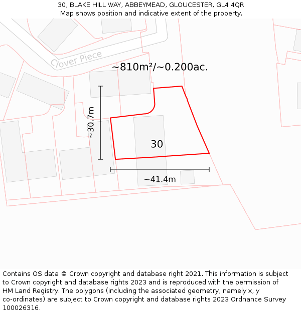 30, BLAKE HILL WAY, ABBEYMEAD, GLOUCESTER, GL4 4QR: Plot and title map