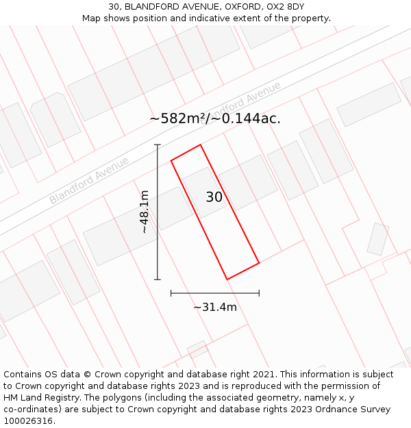 30, BLANDFORD AVENUE, OXFORD, OX2 8DY: Plot and title map